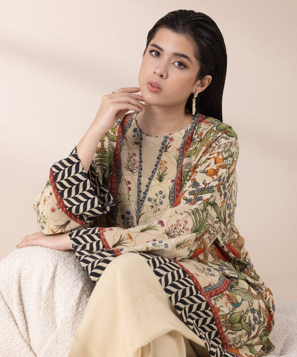 2 Piece - Printed Silk Suit (Stitched)