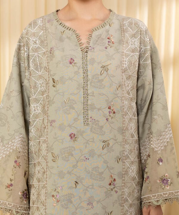 3 Piece - Embroidered Cotton Jacquard Suit (Unstitched)
