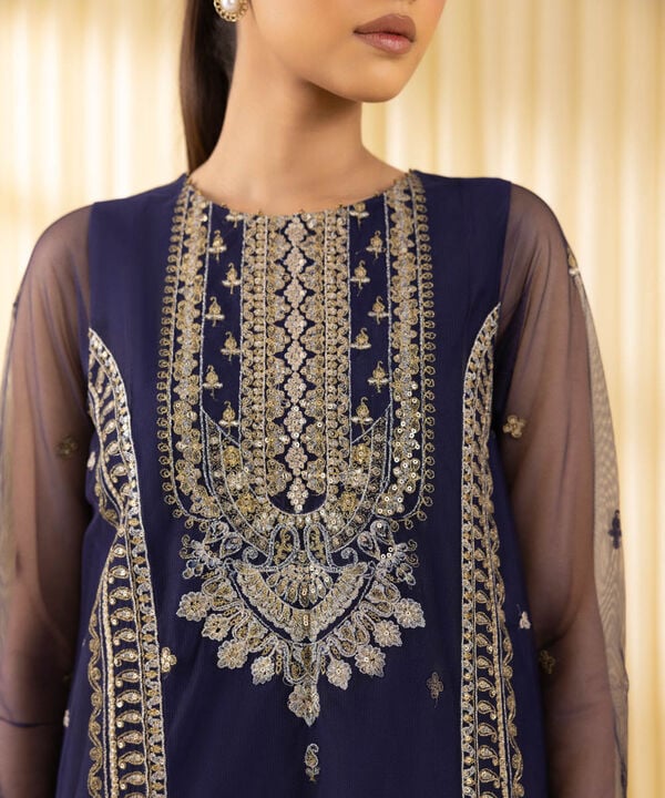 3 Piece - Embroidered Net Suit (Unstitched)