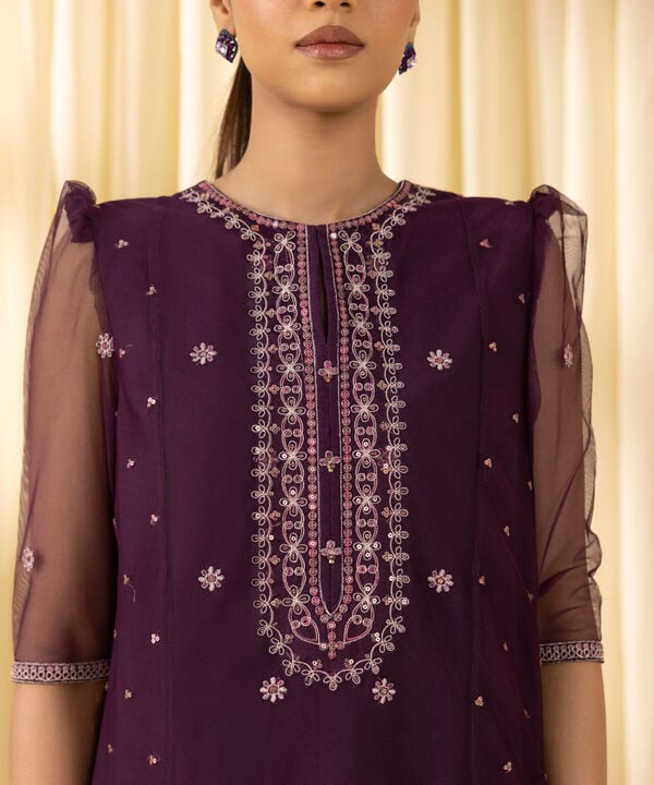 3 Piece - Embroidered Net Suit (Unstitched)