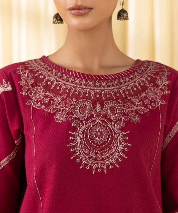 3 Piece - Embroidered Dobby Suit (Unstitched)