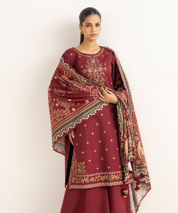 3 Piece - Embroidered Khaddar Suit