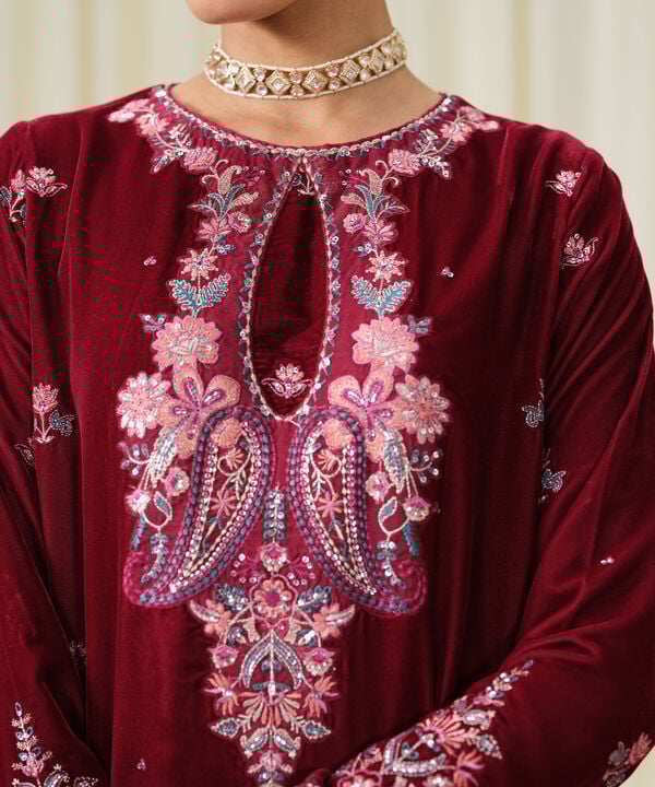 3 Piece - Embroidered Velvet Suit