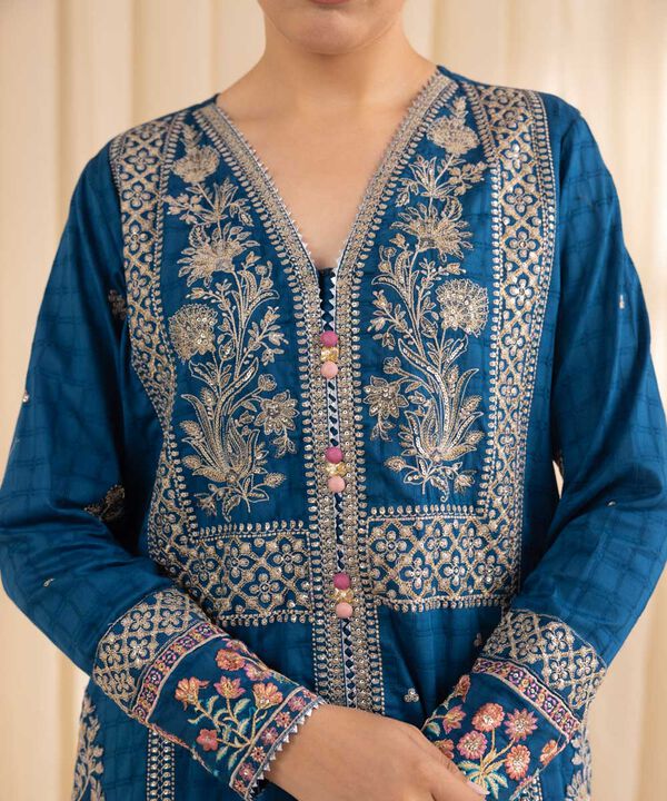 3 Piece - Embroidered Dobby Suit (Stitched)