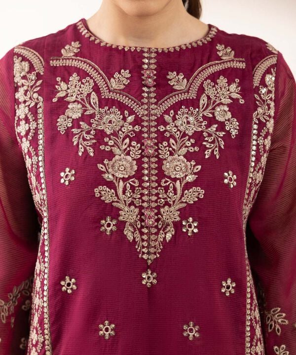 3 Piece - Embroidered Karandi Suit (Stitched)