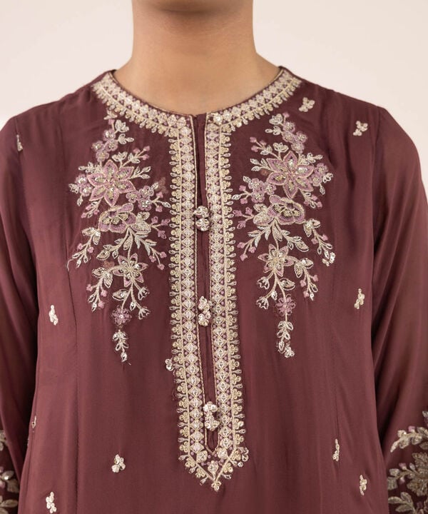 3 Piece - Embroidered Chiffon Suit (Stitched)