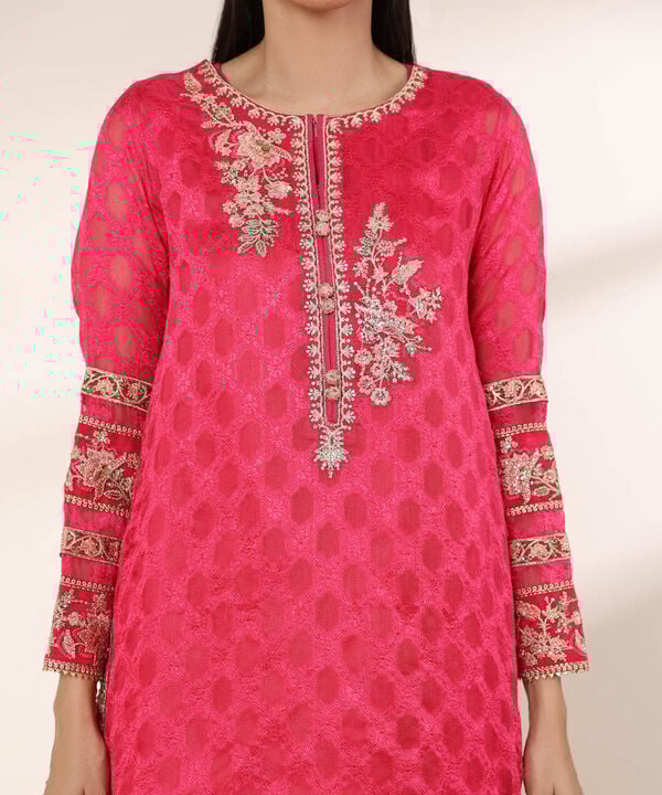 3 Piece - Embroidered Jacquard Suit (Stitched)