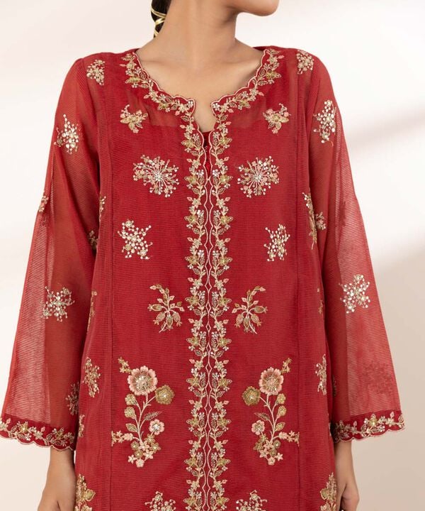 3 Piece - Embroidered Karandi Suit (Stitched)