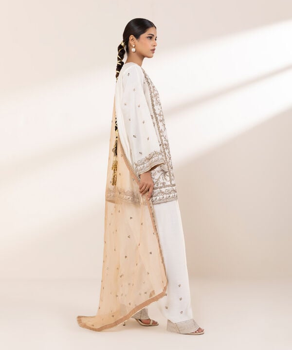3 Piece - Embroidered Cotton Net Suit (Stitched)