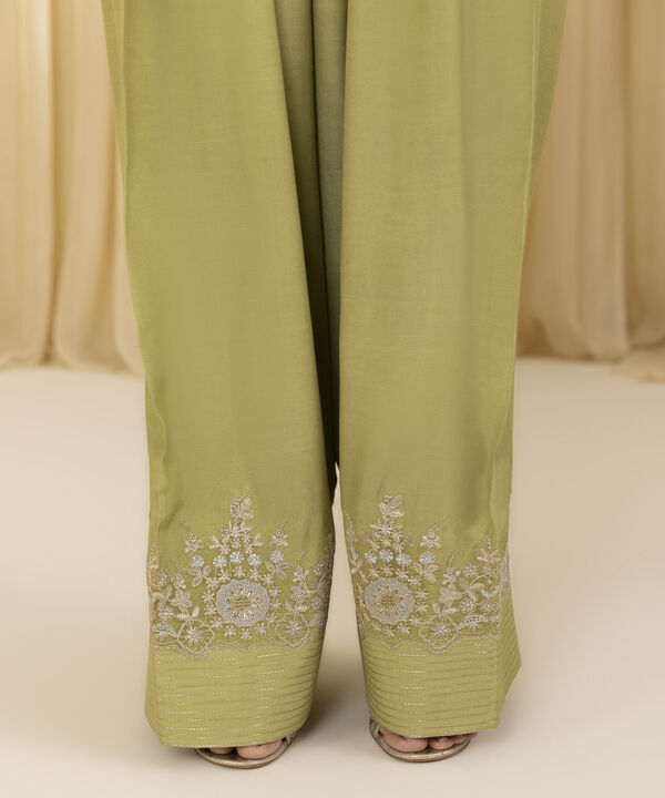 3 Piece - Embroidered Raw Silk Suit (Unstitched)