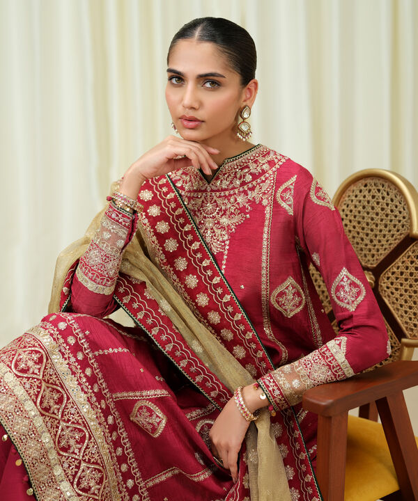 3 Piece - Embroidered Raw Silk Suit