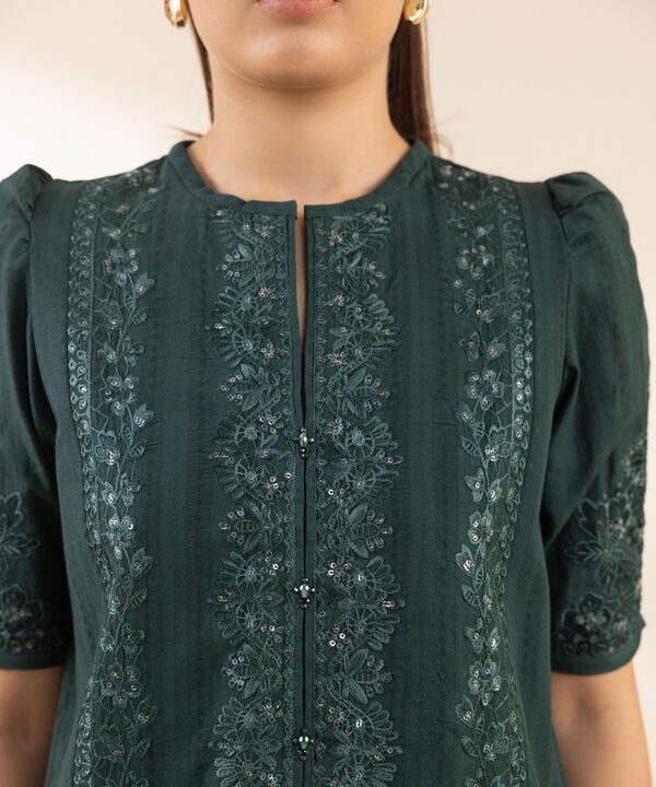 3 Piece - Embroidered Dobby Suit (Unstitched)