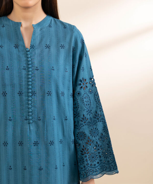 3 Piece - Embroidered Dobby Suit (Unstitched)