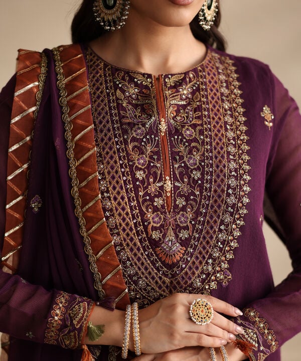 3 Piece - Embroidered Blended Net Suit (Unstitched)