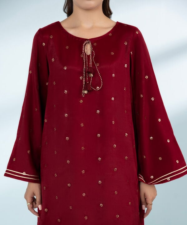 3 Piece - Embroidered Raw Silk Suit (Stitched)