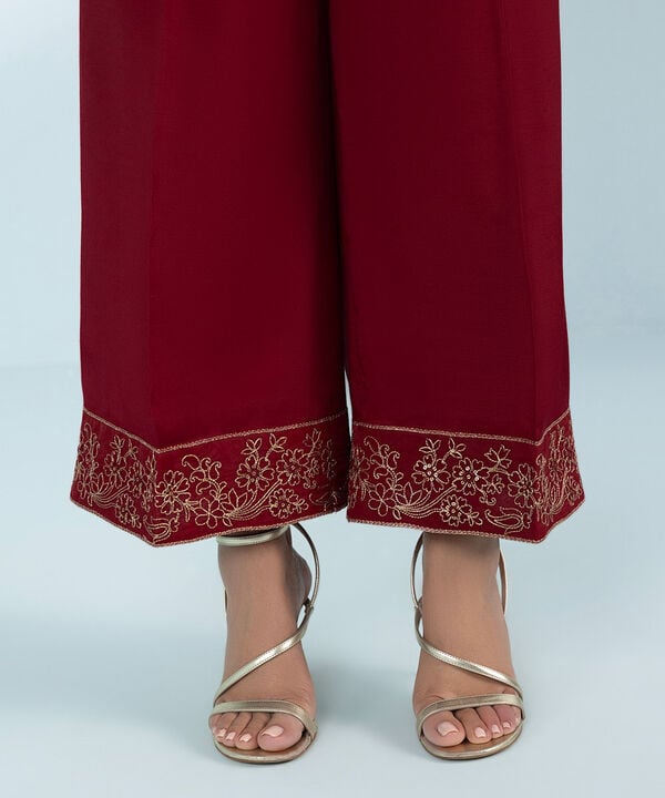3 Piece - Embroidered Raw Silk Suit (Stitched)