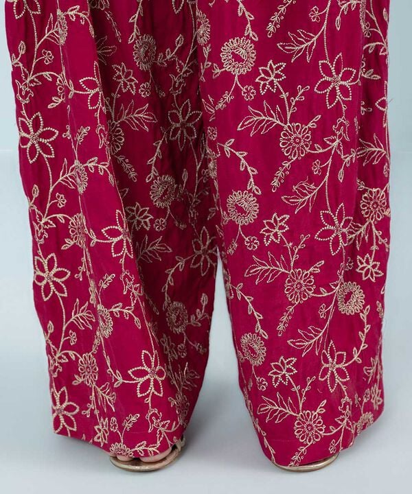 3 Piece - Embroidered Raw Silk Suit (Stitched)