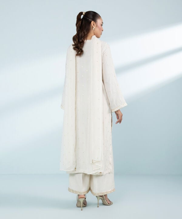 3 Piece - Embroidered Raw Silk Suit (Stitched)