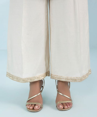 3 Piece - Embroidered Raw Silk Suit (Stitched)