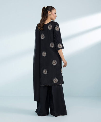 3 Piece - Embroidered Raw Silk Suit (Stitched)