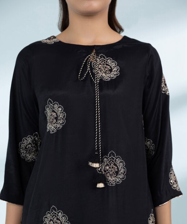 3 Piece - Embroidered Raw Silk Suit (Stitched)