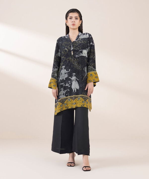 2 Piece - Printed Silk Suit (Stitched)
