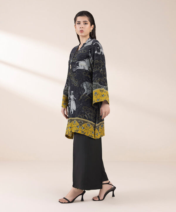 2 Piece - Printed Silk Suit (Stitched)