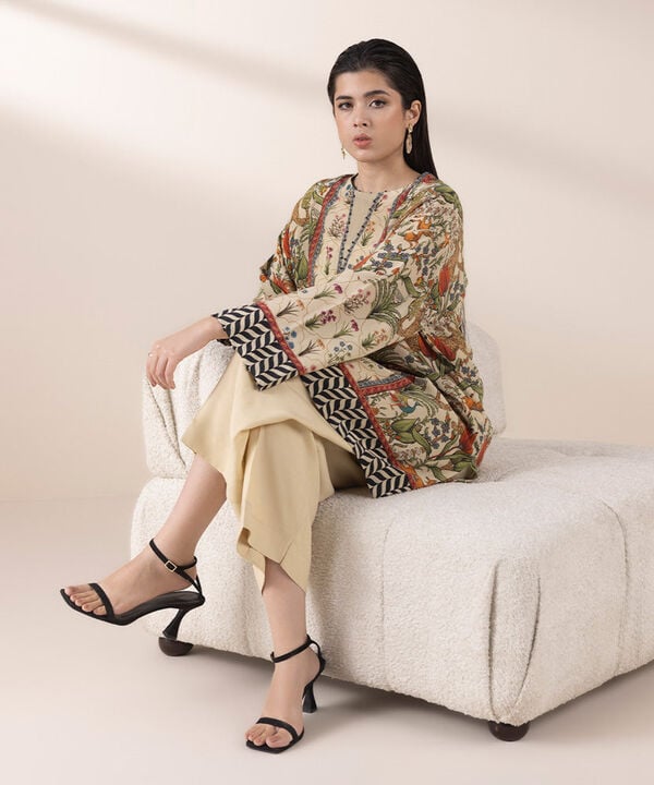 2 Piece - Printed Silk Suit (Stitched)