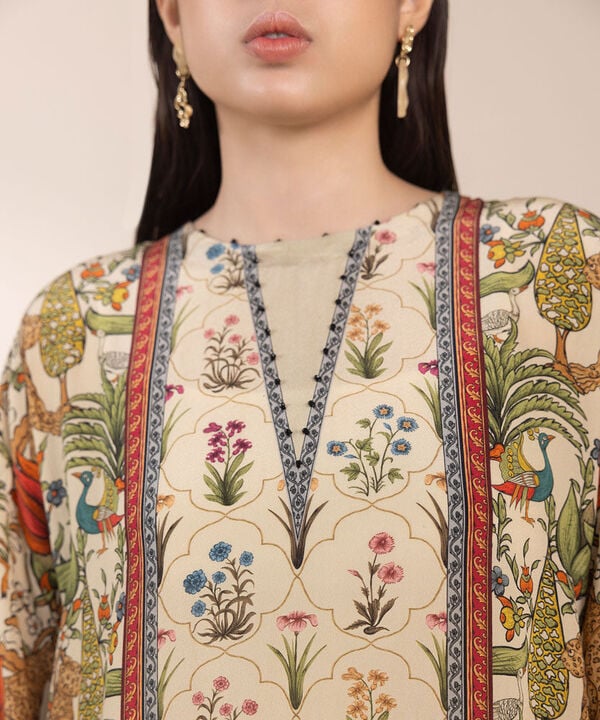 2 Piece - Printed Silk Suit (Stitched)