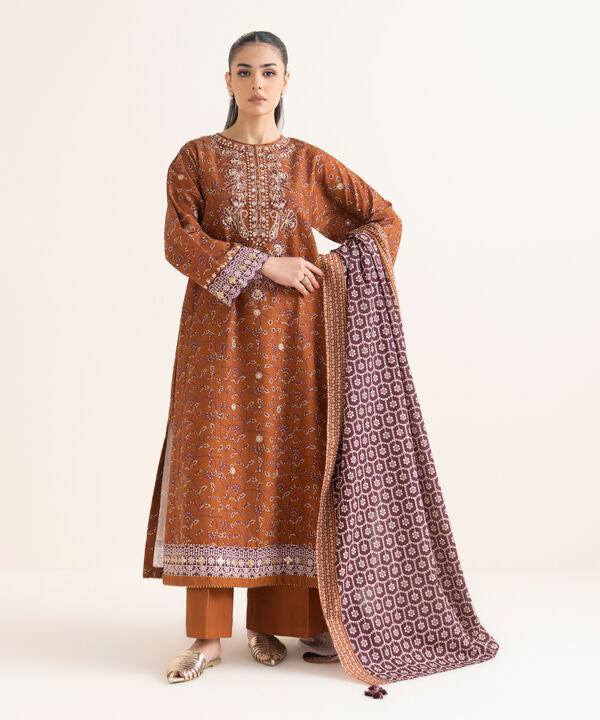 3 Piece - Embroidered Khaddar Suit