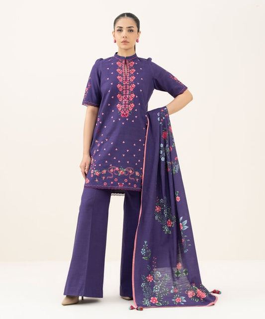 3 Piece - Embroidered Khaddar Suit
