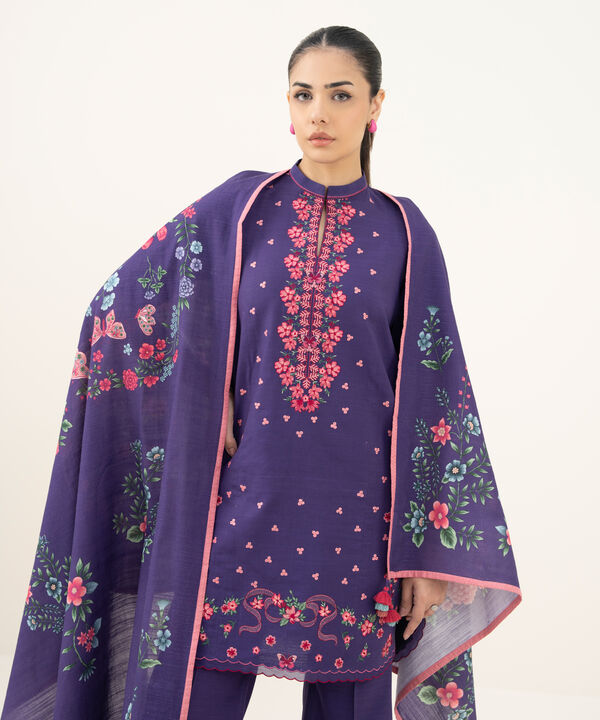 3 Piece - Embroidered Khaddar Suit