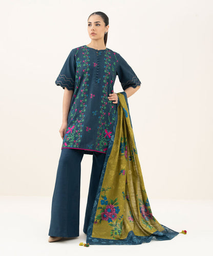 3 Piece - Embroidered Khaddar Suit