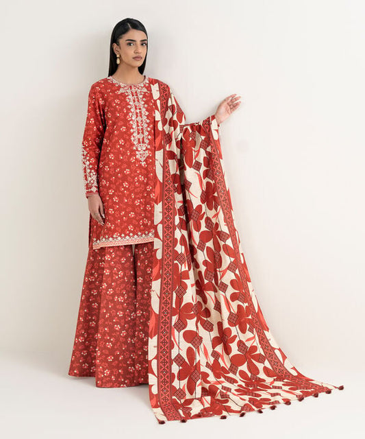 3 Piece - Embroidered Khaddar Suit