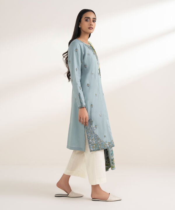 2 Piece - Embroidered Cotton Suit