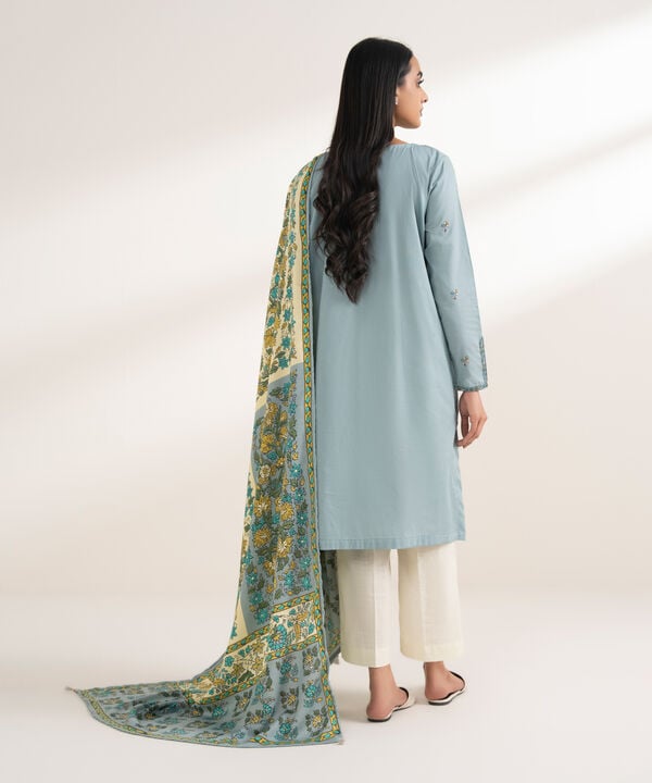 2 Piece - Embroidered Cotton Suit