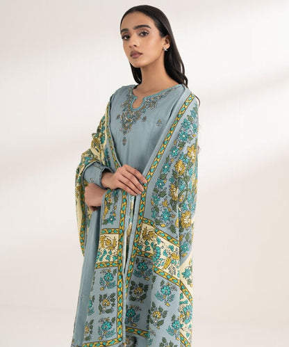 2 Piece - Embroidered Cotton Suit