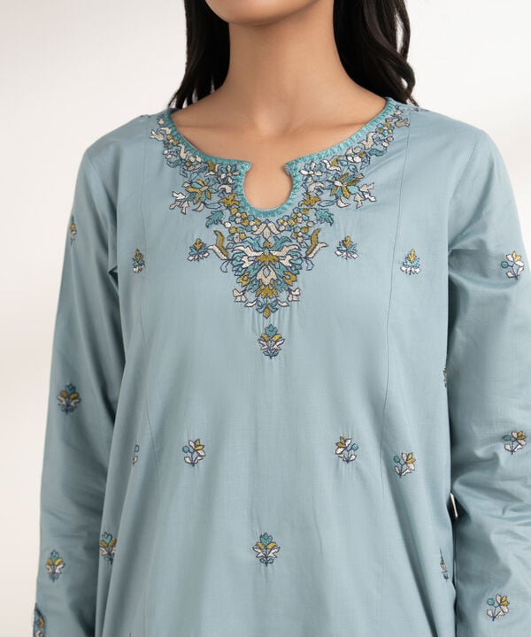 2 Piece - Embroidered Cotton Suit