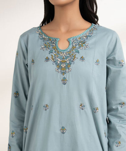 2 Piece - Embroidered Cotton Suit