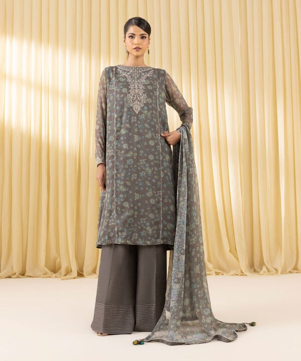 3 Piece - Embroidered Chiffon Suit (Unstitched)