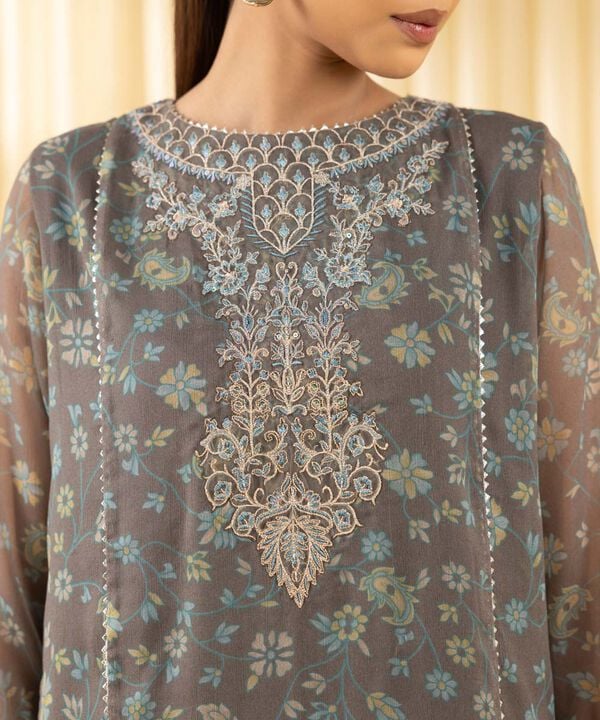 3 Piece - Embroidered Chiffon Suit (Unstitched)