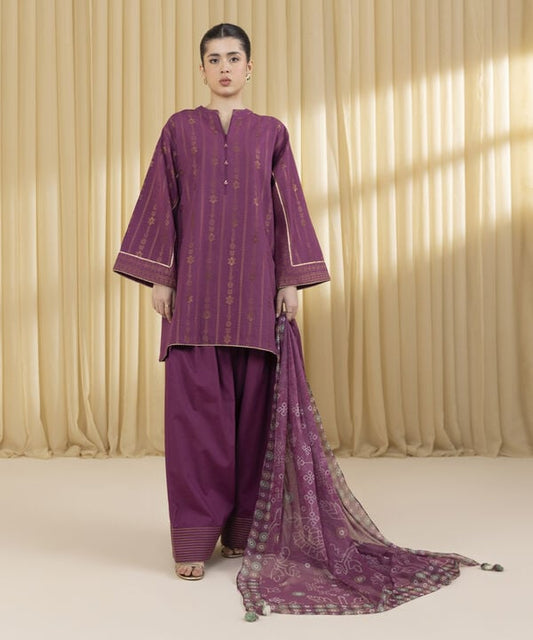 3 Piece - Jacquard Suit (Unstitched)