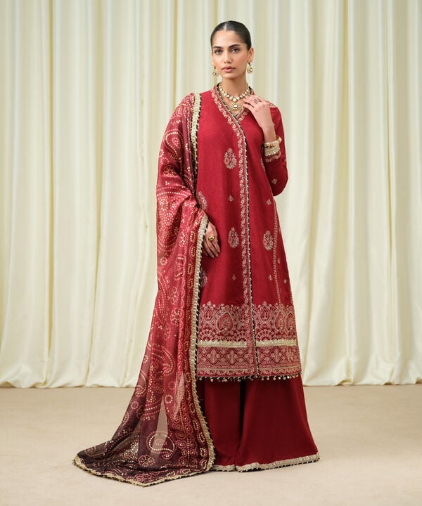 3 Piece - Embroidered Jacquard Suit
