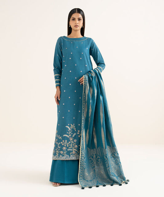 3 Piece - Embroidered Zari Khaddar Suit