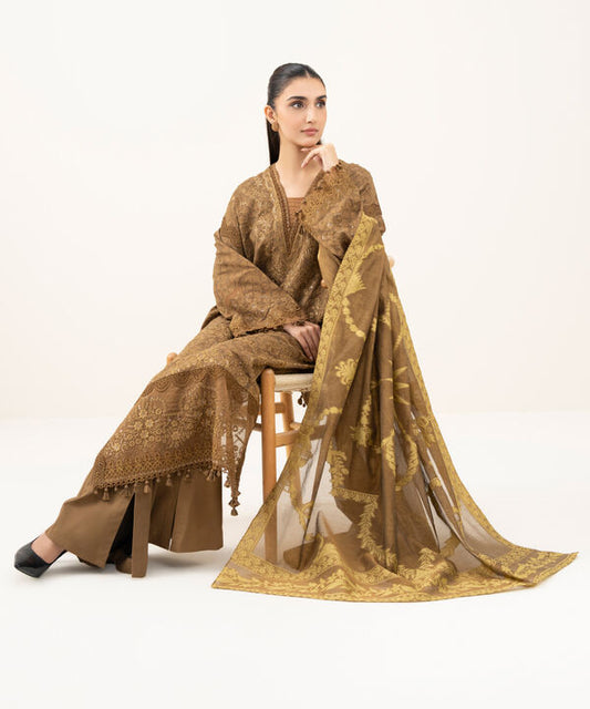 3 Piece - Embroidered Linen Jacquard Suit