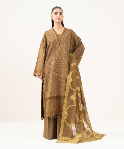 3 Piece - Embroidered Linen Jacquard Suit