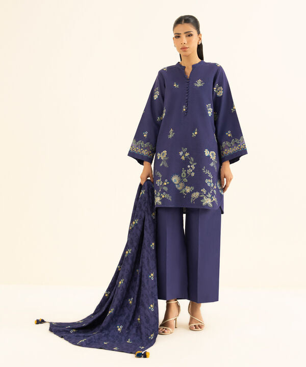 3 Piece - Embroidered Khaddar Suit