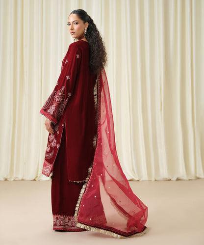 3 Piece - Embroidered Velvet Suit