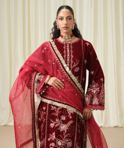 3 Piece - Embroidered Velvet Suit