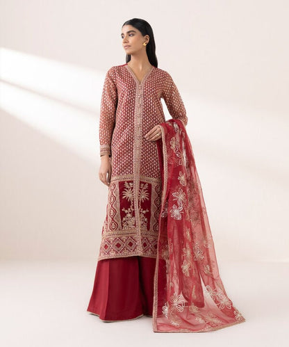 3 Piece - Embroidered Organza Suit (Stitched)